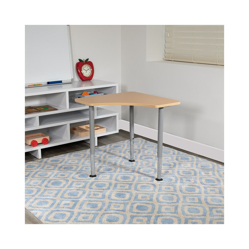 Triangular Natural Collaborative Student Desk (Adjustable from 22.3" to 34") - Home and Classroom