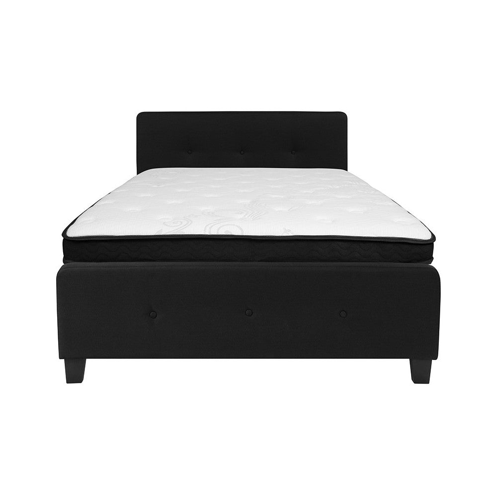 Tribeca Full Size Tufted Upholstered Platform Bed in Black Fabric with Memory Foam Mattress