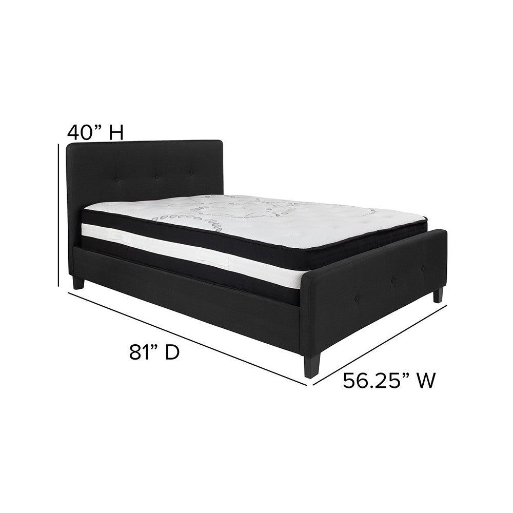 Tribeca Full Size Tufted Upholstered Platform Bed in Black Fabric with Pocket Spring Mattress