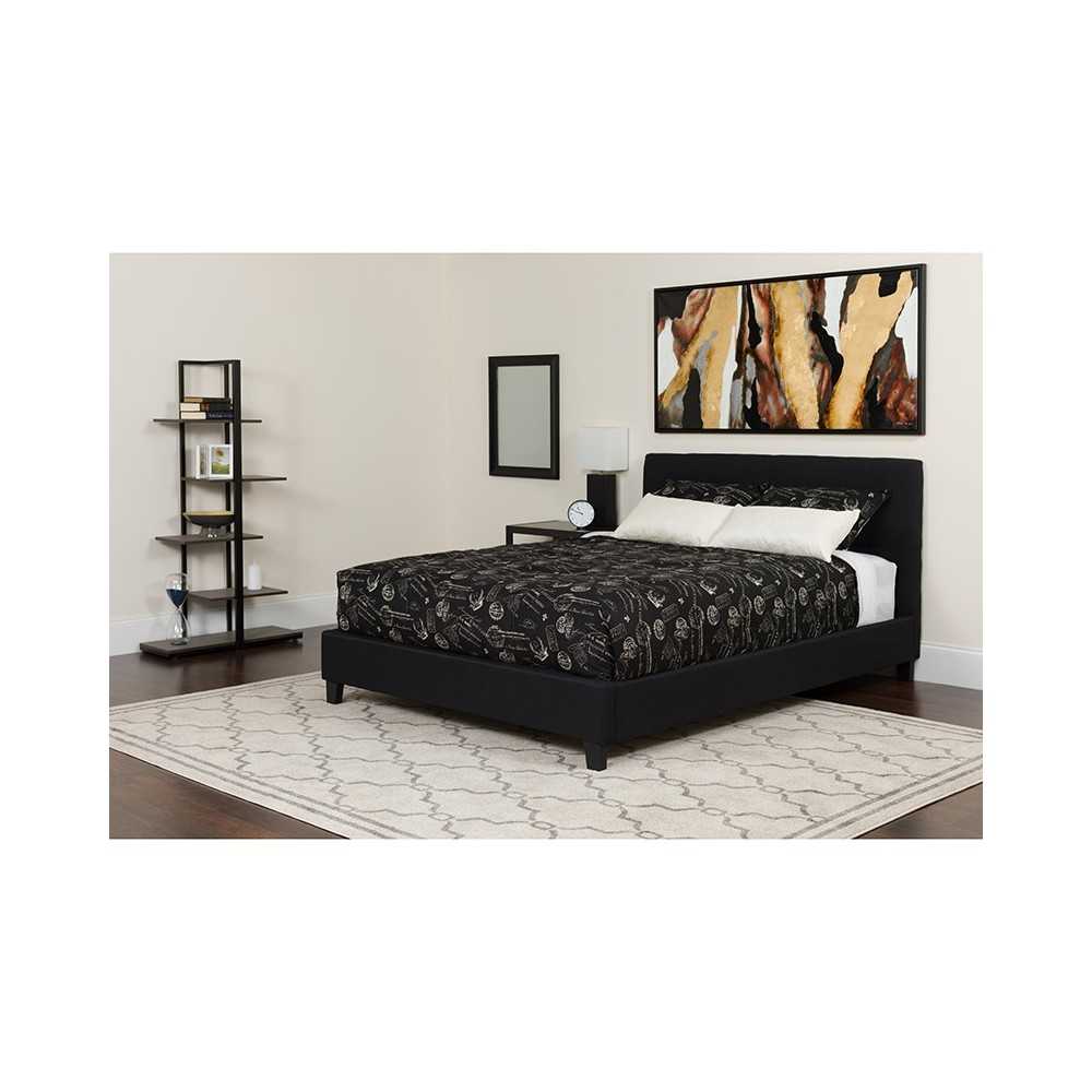 Tribeca Full Size Tufted Upholstered Platform Bed in Black Fabric with Pocket Spring Mattress