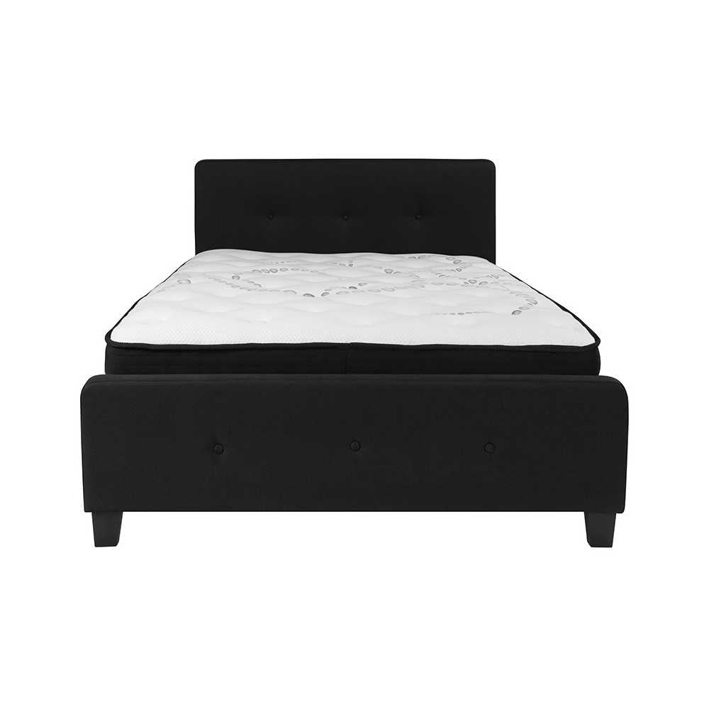 Tribeca Full Size Tufted Upholstered Platform Bed in Black Fabric with Pocket Spring Mattress