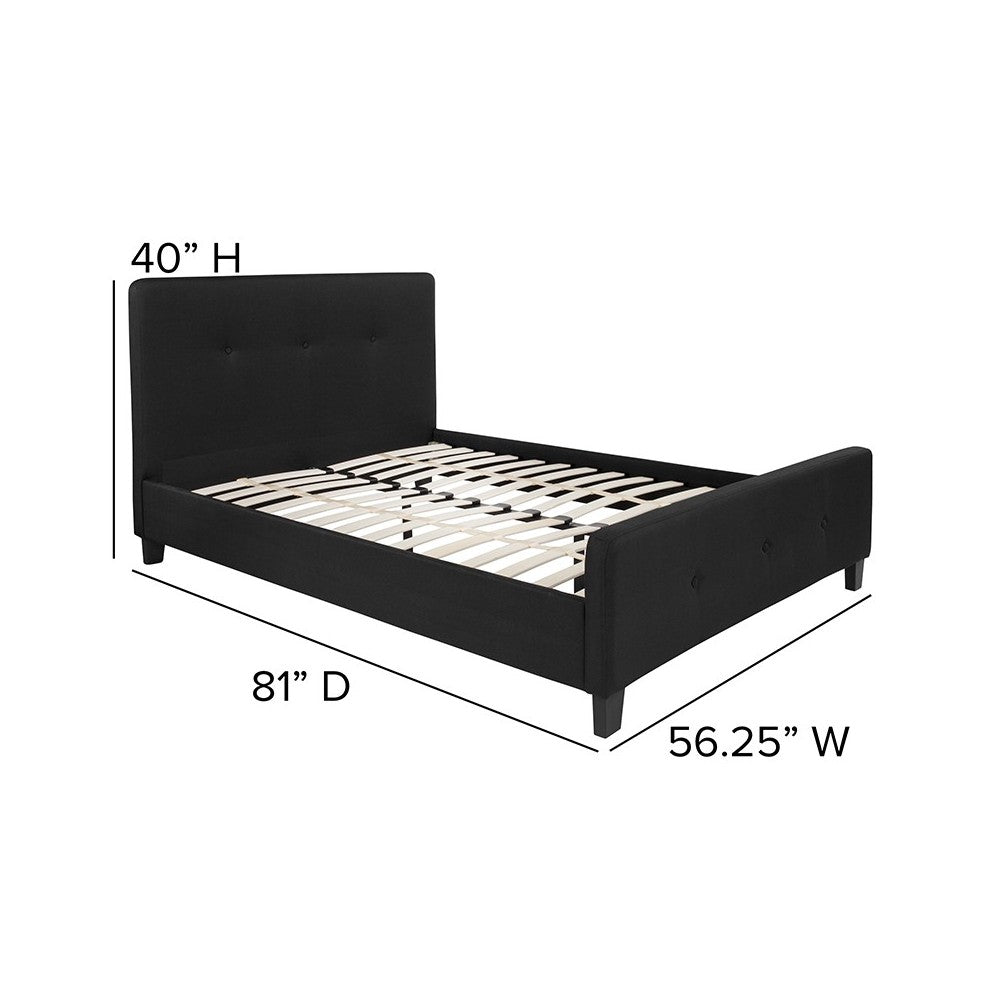 Tribeca Full Size Tufted Upholstered Platform Bed in Black Fabric