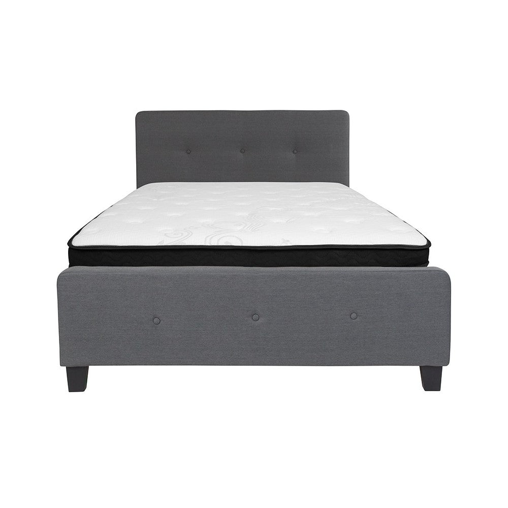 Tribeca Full Size Tufted Upholstered Platform Bed in Dark Gray Fabric with Memory Foam Mattress