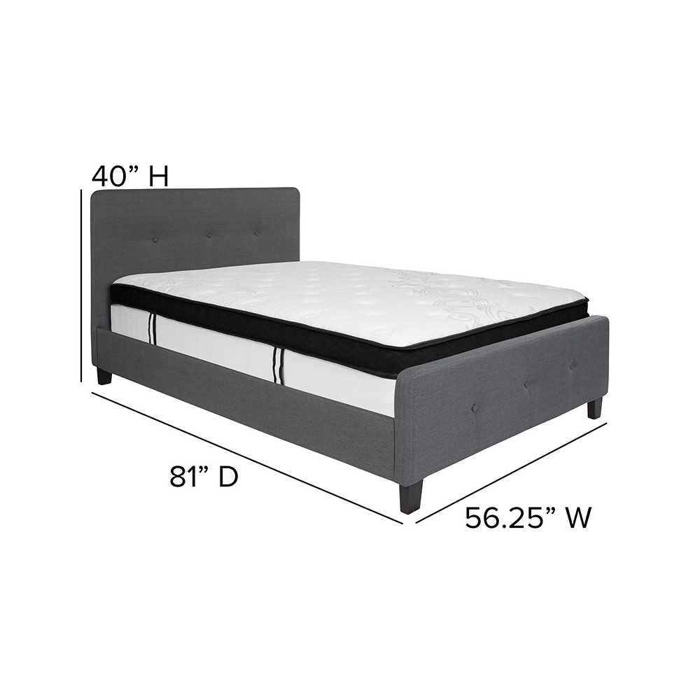 Tribeca Full Size Tufted Upholstered Platform Bed in Dark Gray Fabric with Memory Foam Mattress