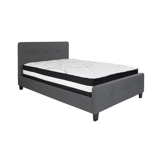 Tribeca Full Size Tufted Upholstered Platform Bed in Dark Gray Fabric with Pocket Spring Mattress