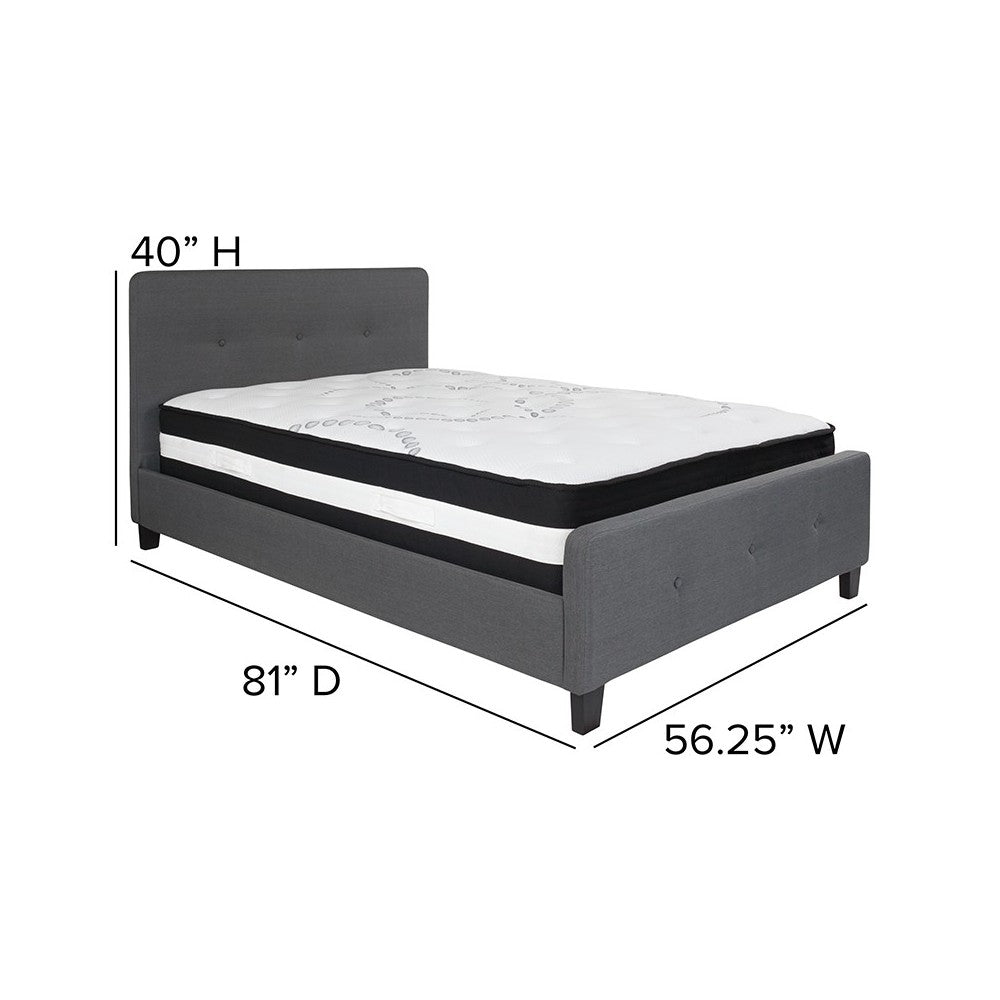 Tribeca Full Size Tufted Upholstered Platform Bed in Dark Gray Fabric with Pocket Spring Mattress