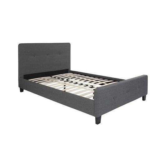 Tribeca Full Size Tufted Upholstered Platform Bed in Dark Gray Fabric