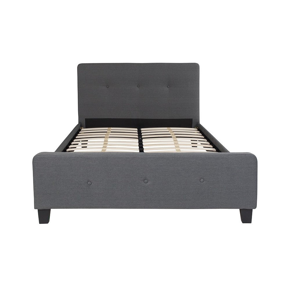 Tribeca Full Size Tufted Upholstered Platform Bed in Dark Gray Fabric