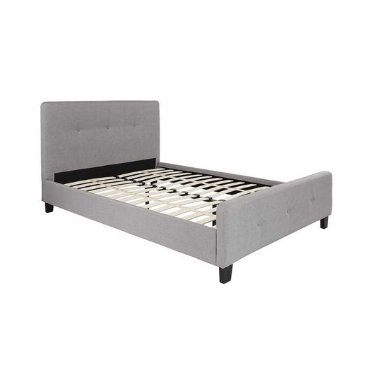 Tribeca Full Size Tufted Upholstered Platform Bed in Light Gray Fabric