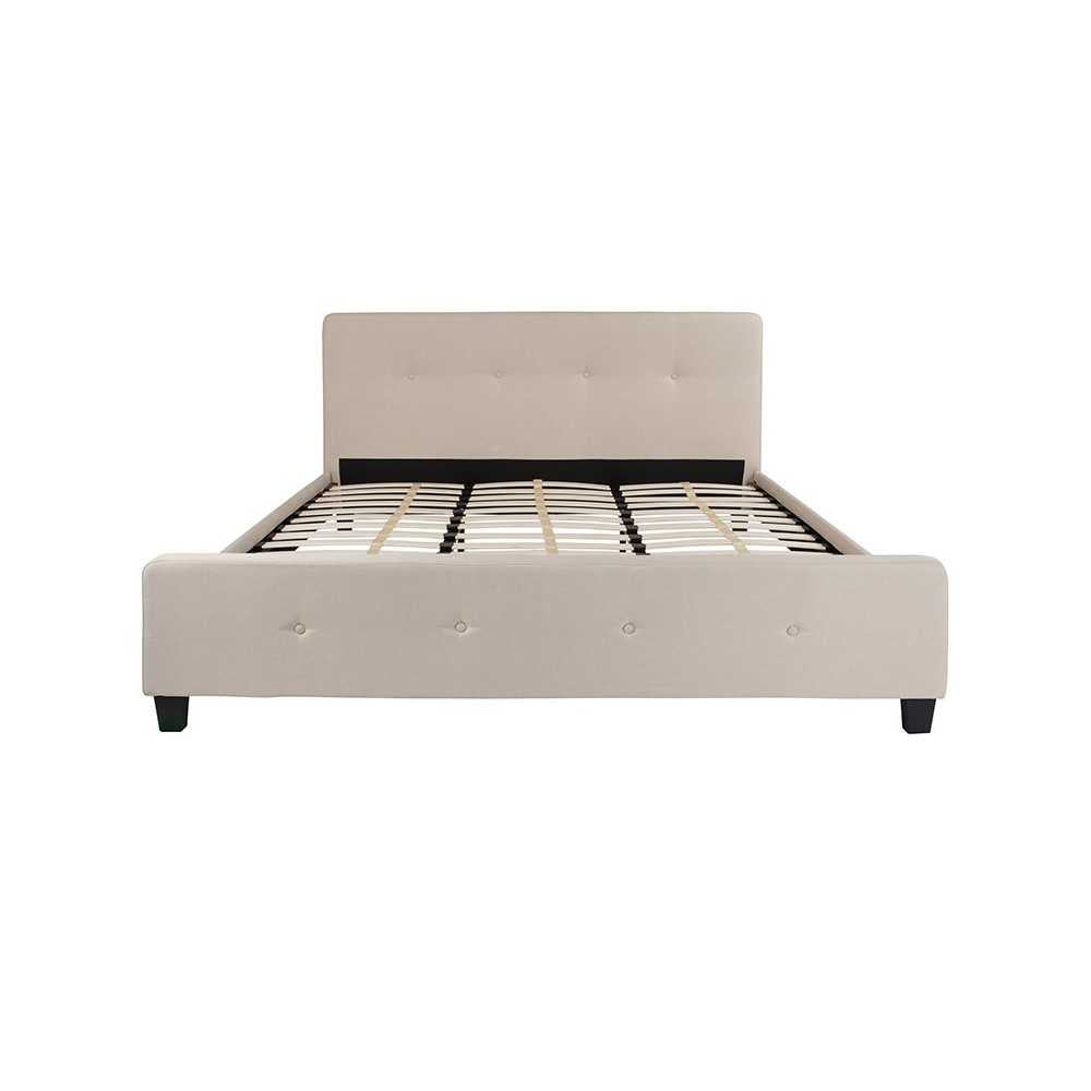 Tribeca King Size Tufted Upholstered Platform Bed in Beige Fabric