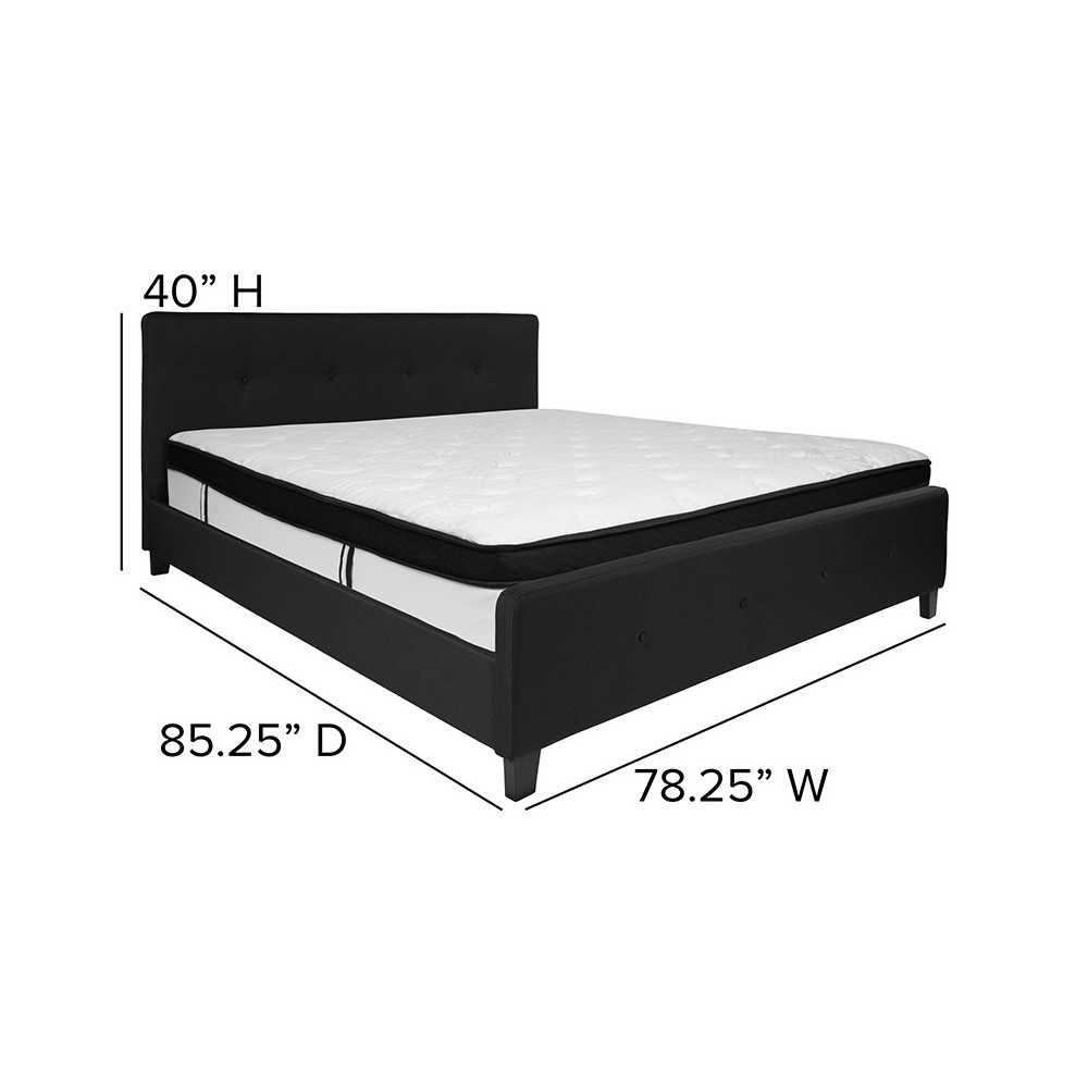 Tribeca King Size Tufted Upholstered Platform Bed in Black Fabric with Memory Foam Mattress