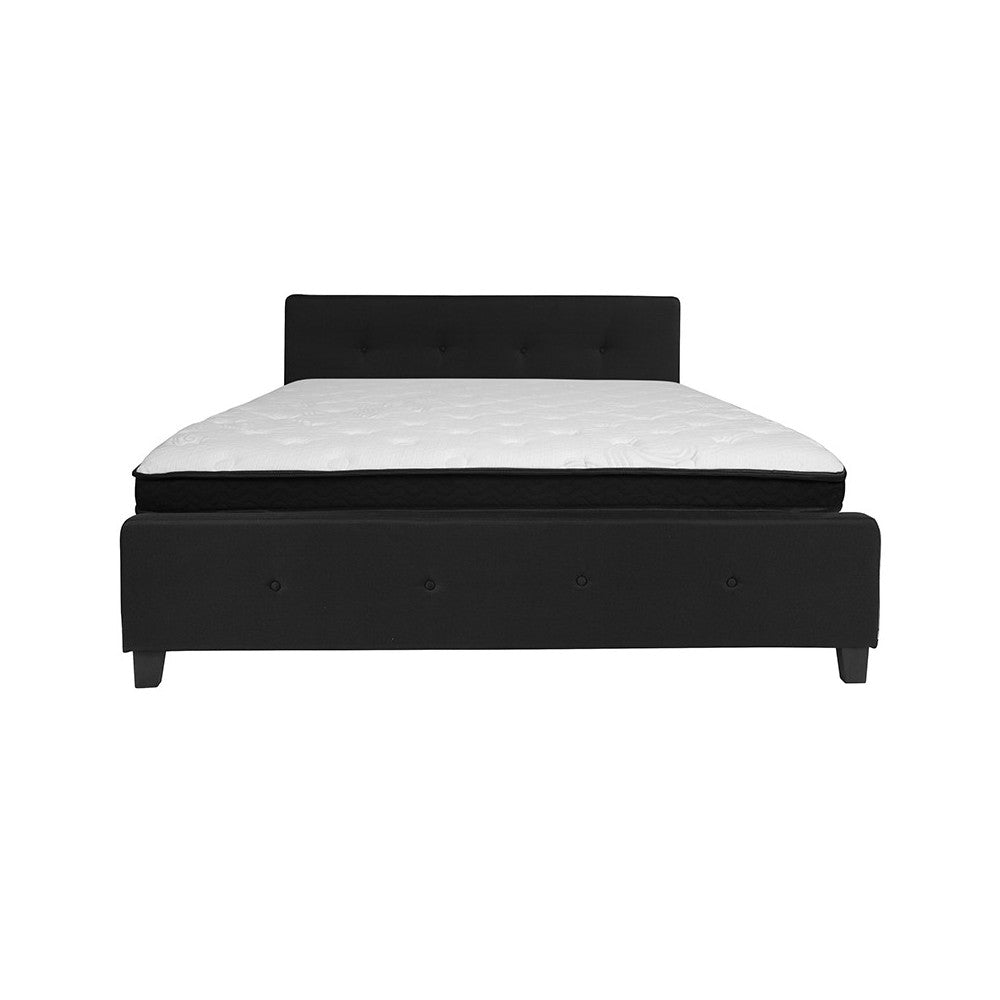 Tribeca King Size Tufted Upholstered Platform Bed in Black Fabric with Memory Foam Mattress