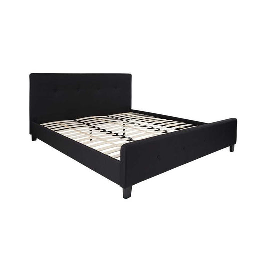 Tribeca King Size Tufted Upholstered Platform Bed in Black Fabric