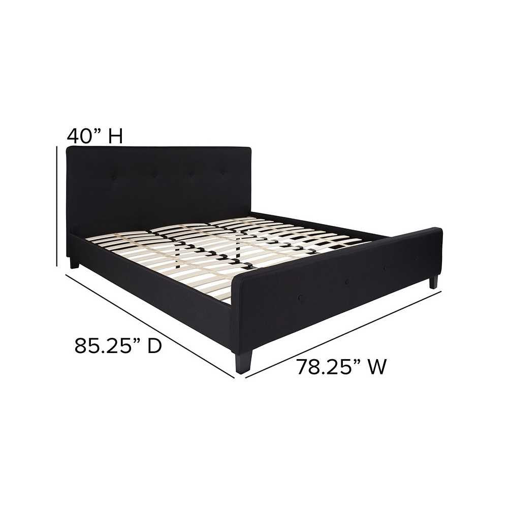 Tribeca King Size Tufted Upholstered Platform Bed in Black Fabric