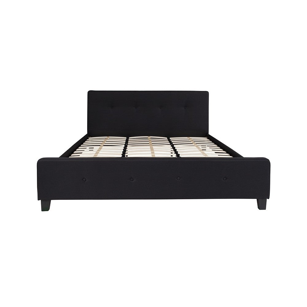 Tribeca King Size Tufted Upholstered Platform Bed in Black Fabric