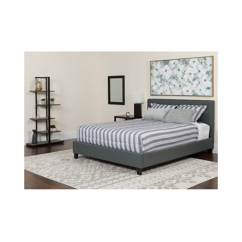 Tribeca King Size Tufted Upholstered Platform Bed in Dark Gray Fabric with Memory Foam Mattress