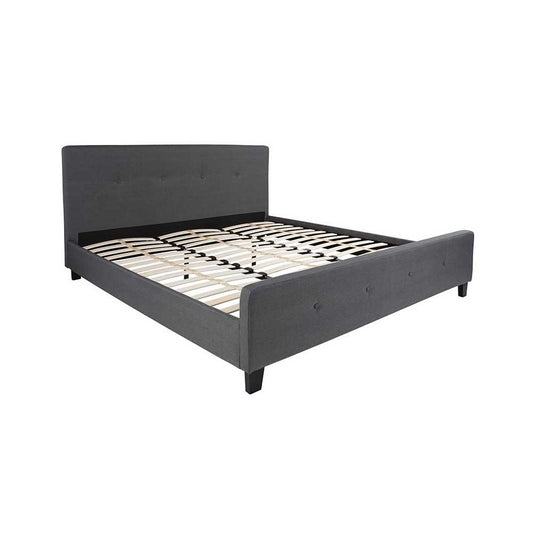 Tribeca King Size Tufted Upholstered Platform Bed in Dark Gray Fabric