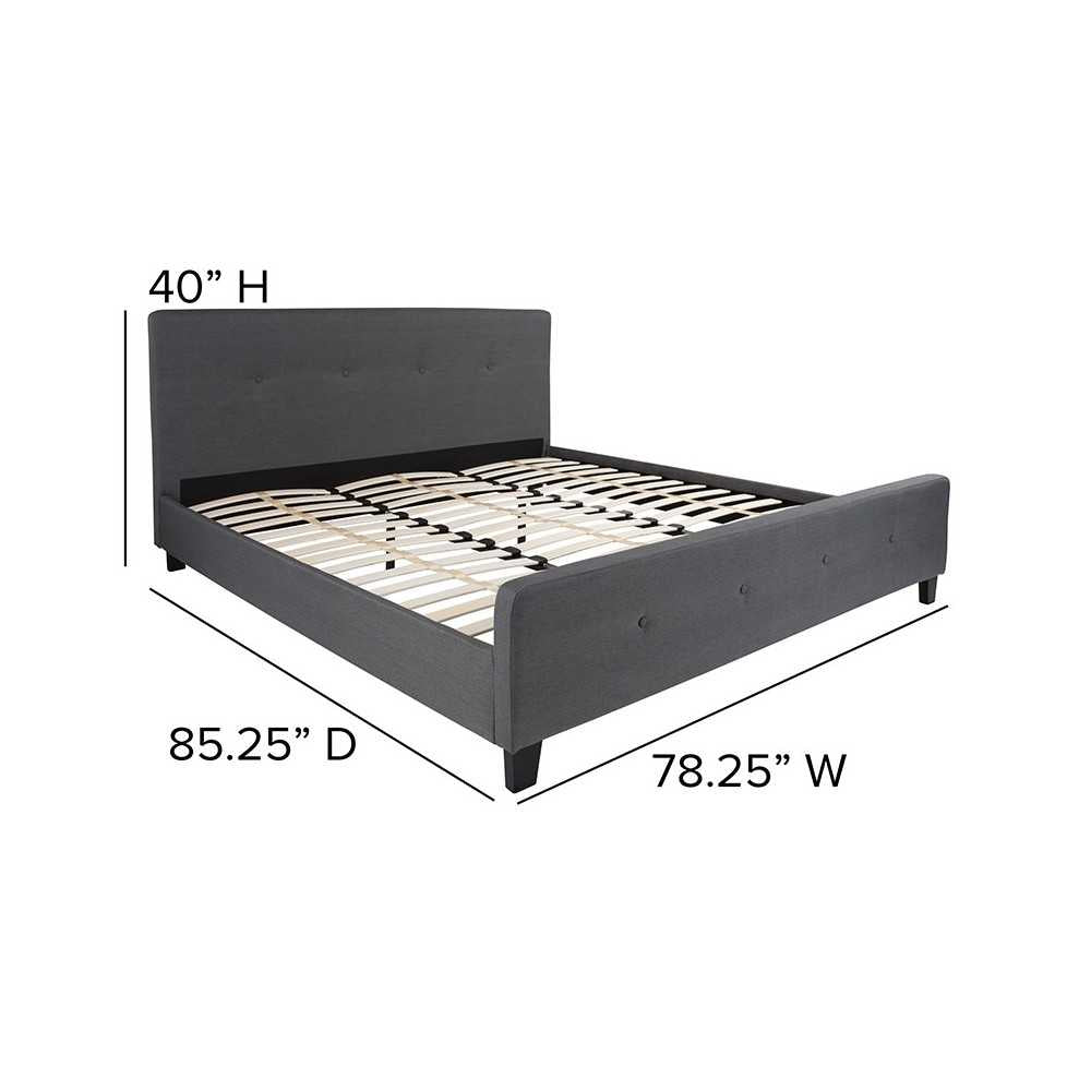 Tribeca King Size Tufted Upholstered Platform Bed in Dark Gray Fabric