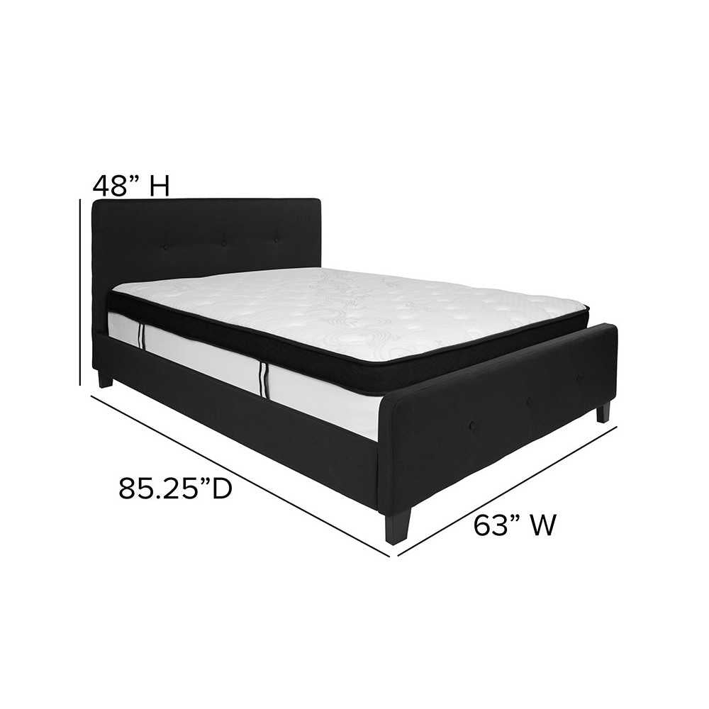 Tribeca Queen Size Tufted Upholstered Platform Bed in Black Fabric with Memory Foam Mattress