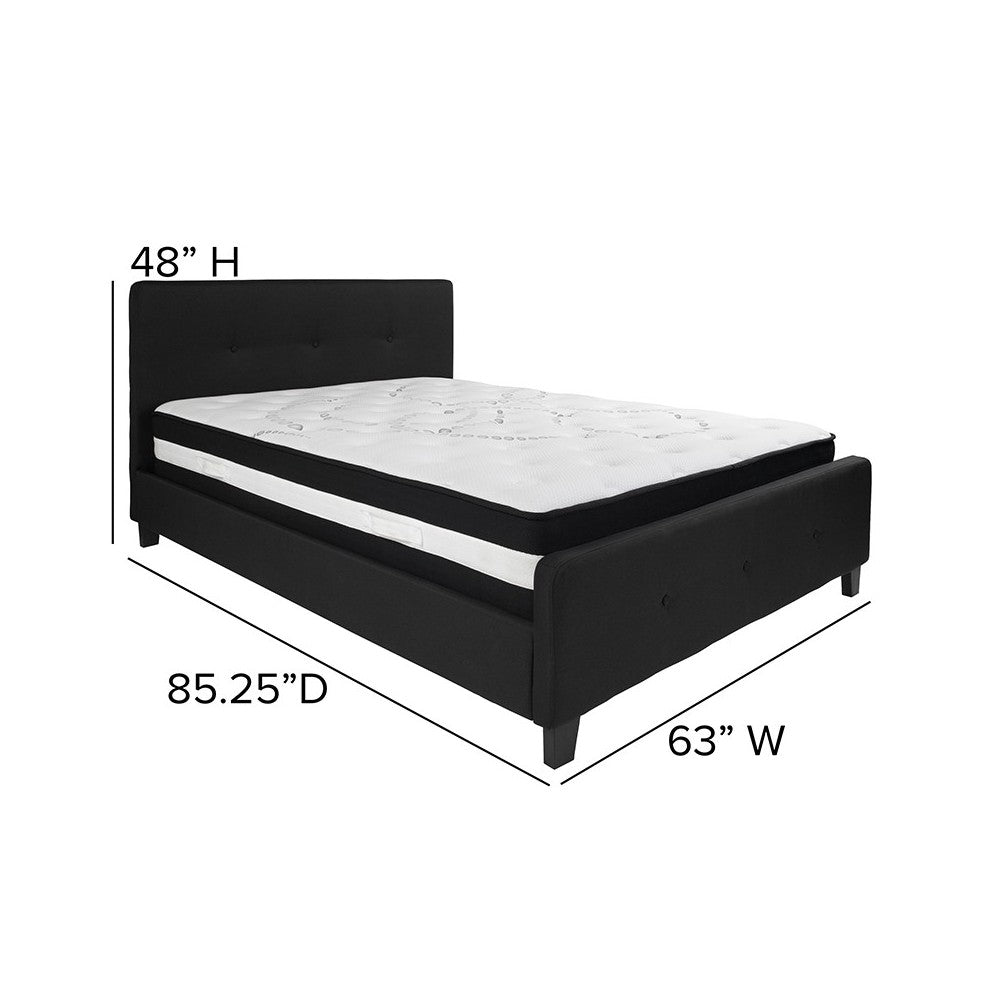 Tribeca Queen Size Tufted Upholstered Platform Bed in Black Fabric with Pocket Spring Mattress