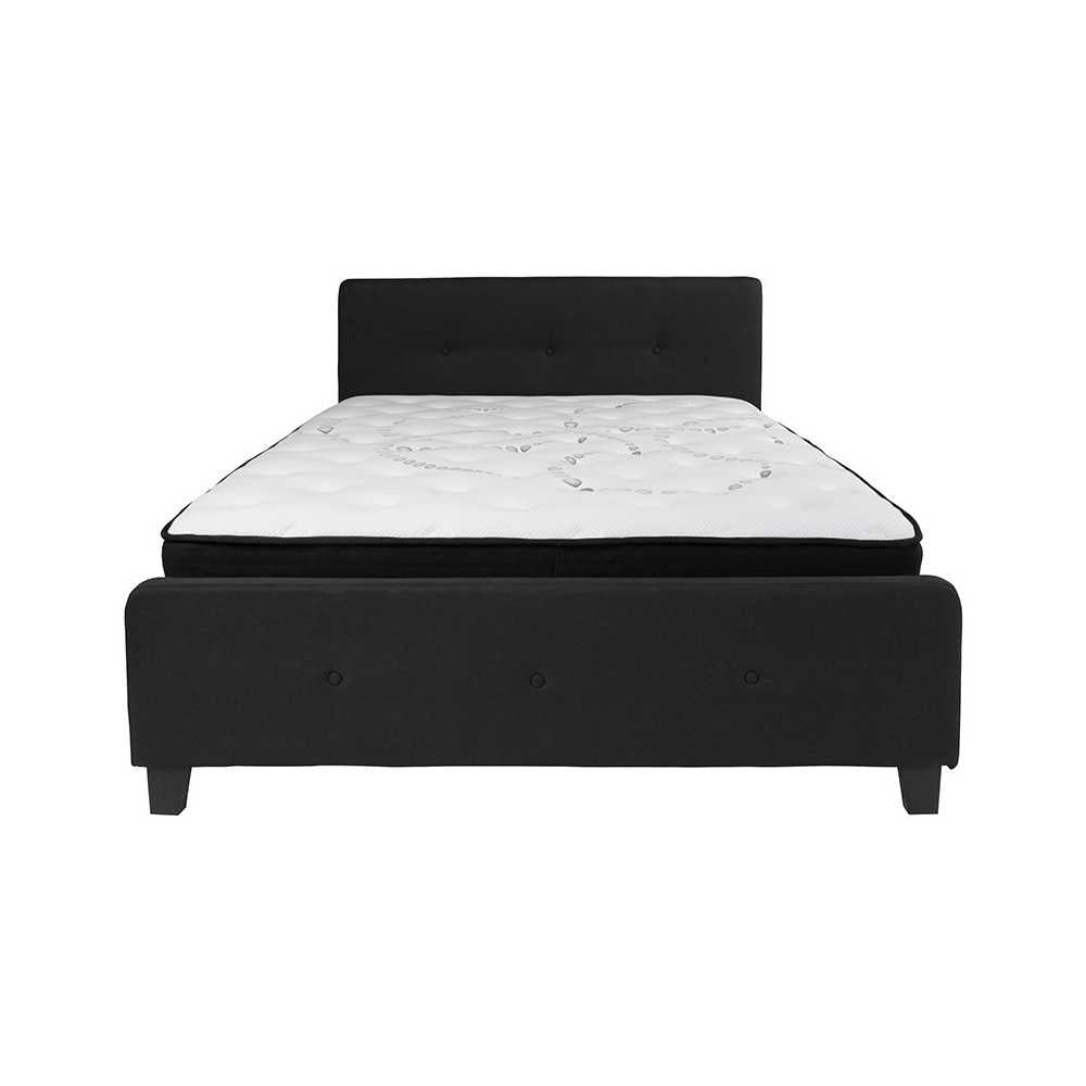Tribeca Queen Size Tufted Upholstered Platform Bed in Black Fabric with Pocket Spring Mattress