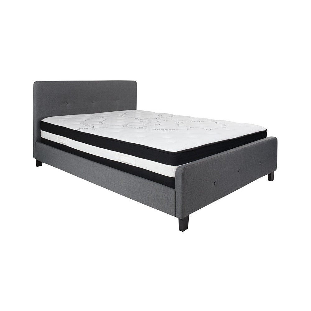 Tribeca Queen Size Tufted Upholstered Platform Bed in Dark Gray Fabric with Pocket Spring Mattress
