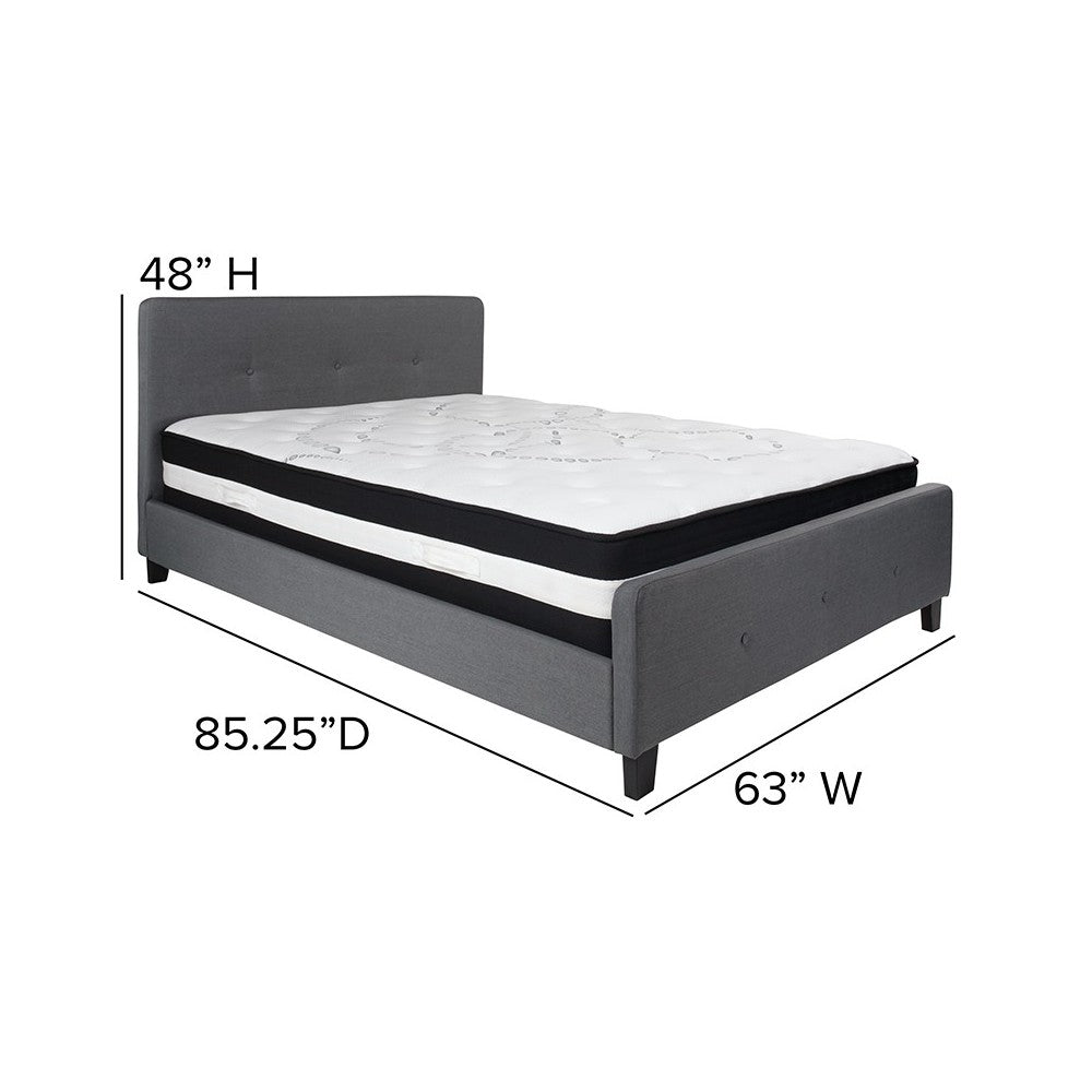Tribeca Queen Size Tufted Upholstered Platform Bed in Dark Gray Fabric with Pocket Spring Mattress