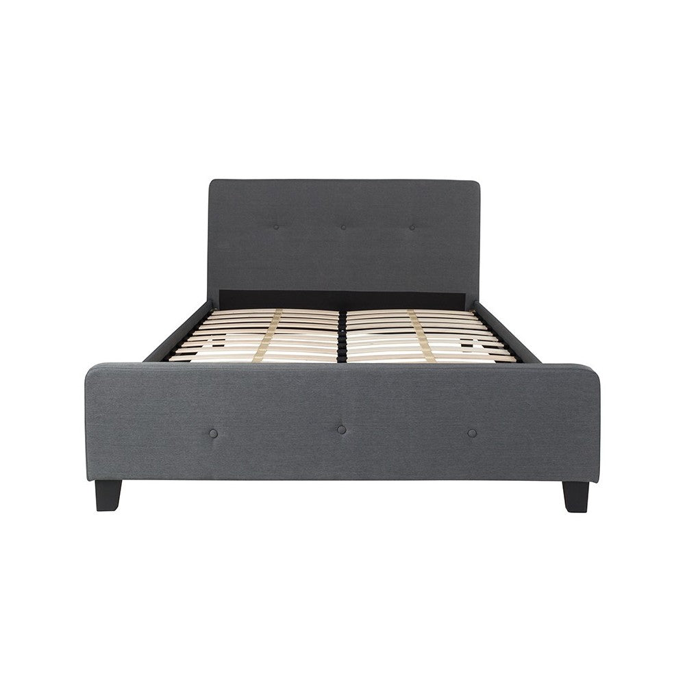 Tribeca Queen Size Tufted Upholstered Platform Bed in Dark Gray Fabric