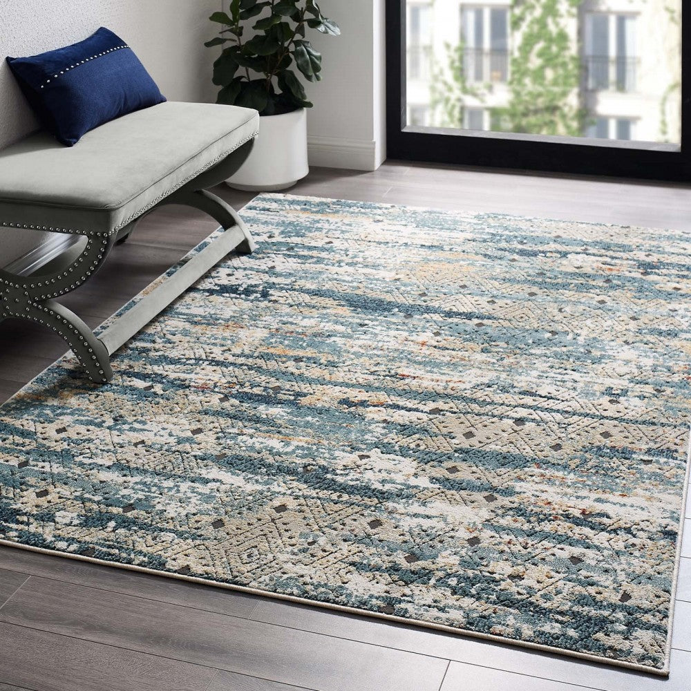 Tribute Eisley Rustic Distressed Transitional Diamond Lattice 5x8 Area Rug