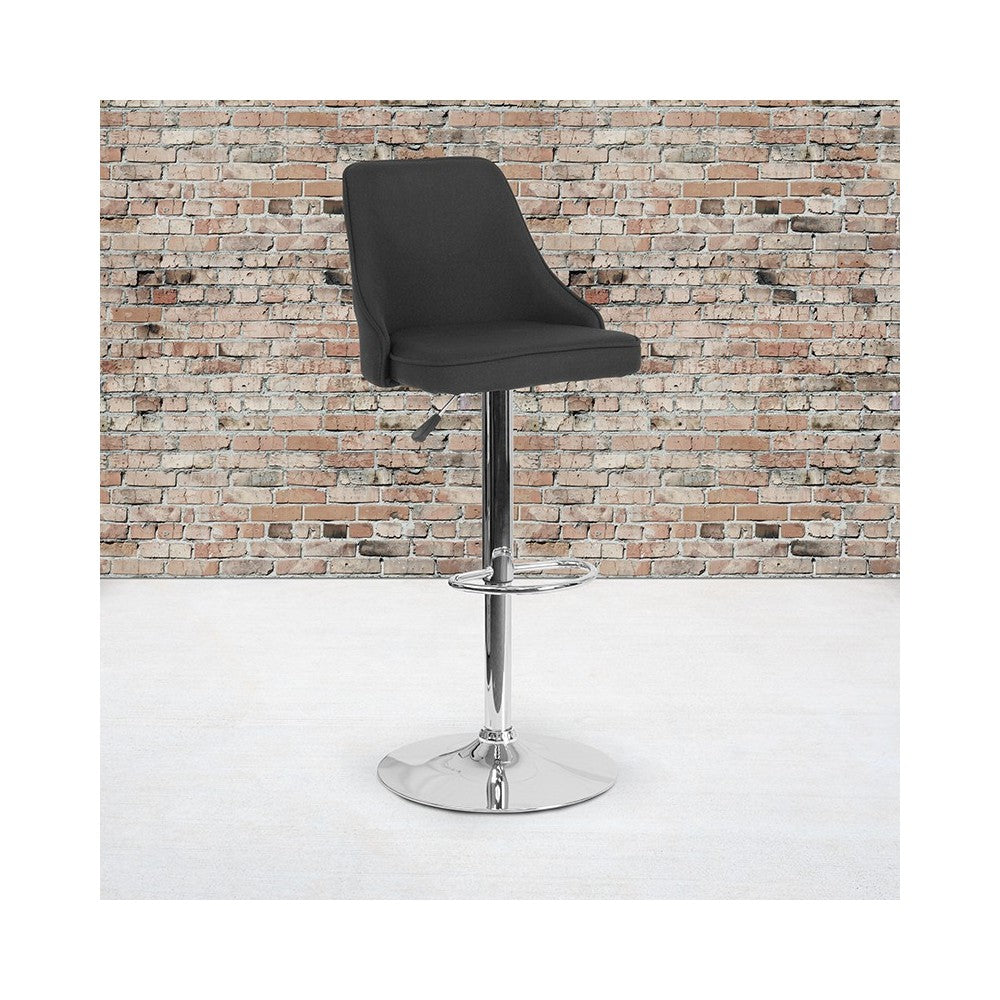 Trieste Contemporary Adjustable Height Barstool in Black Fabric