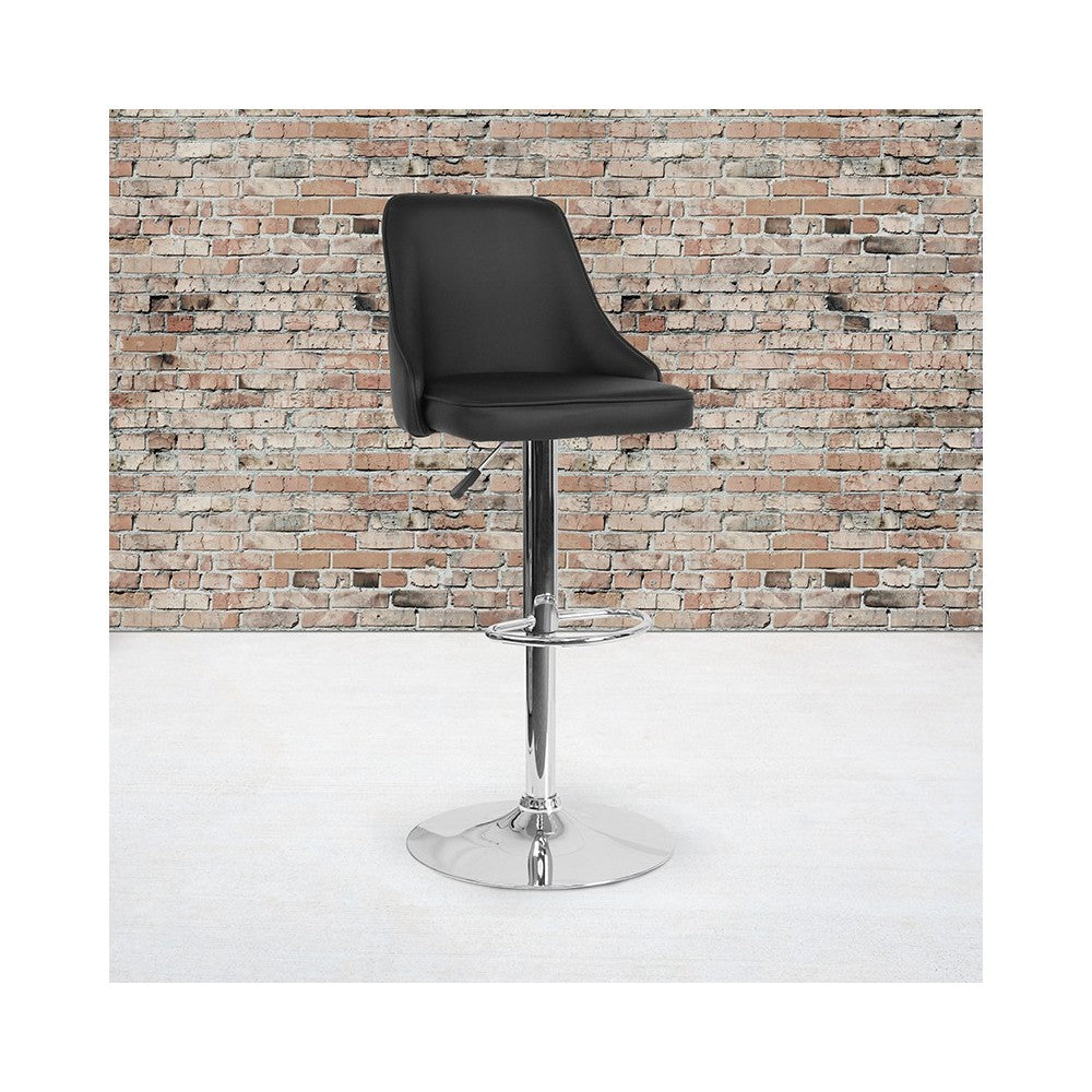 Trieste Contemporary Adjustable Height Barstool in Black LeatherSoft