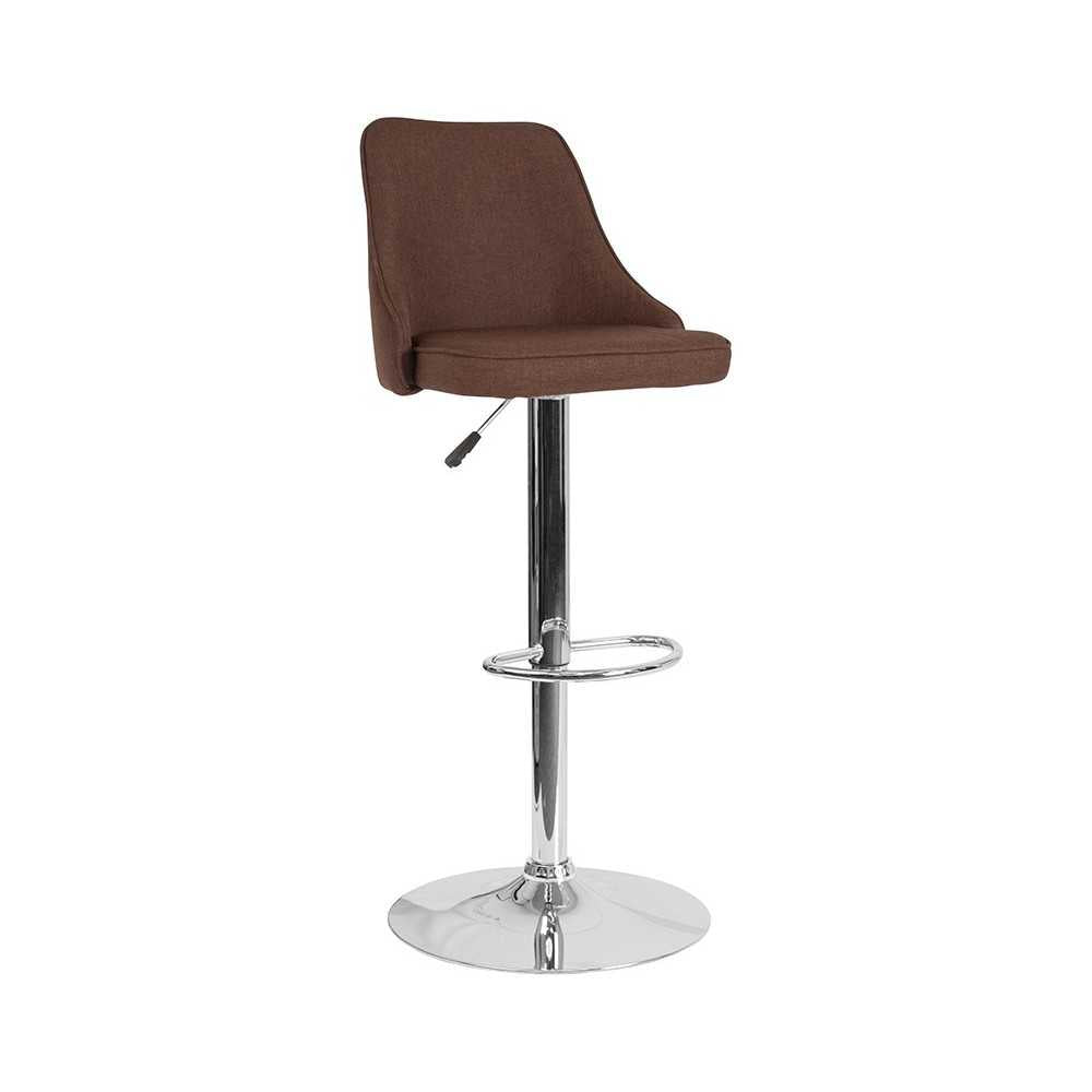 Trieste Contemporary Adjustable Height Barstool in Brown Fabric