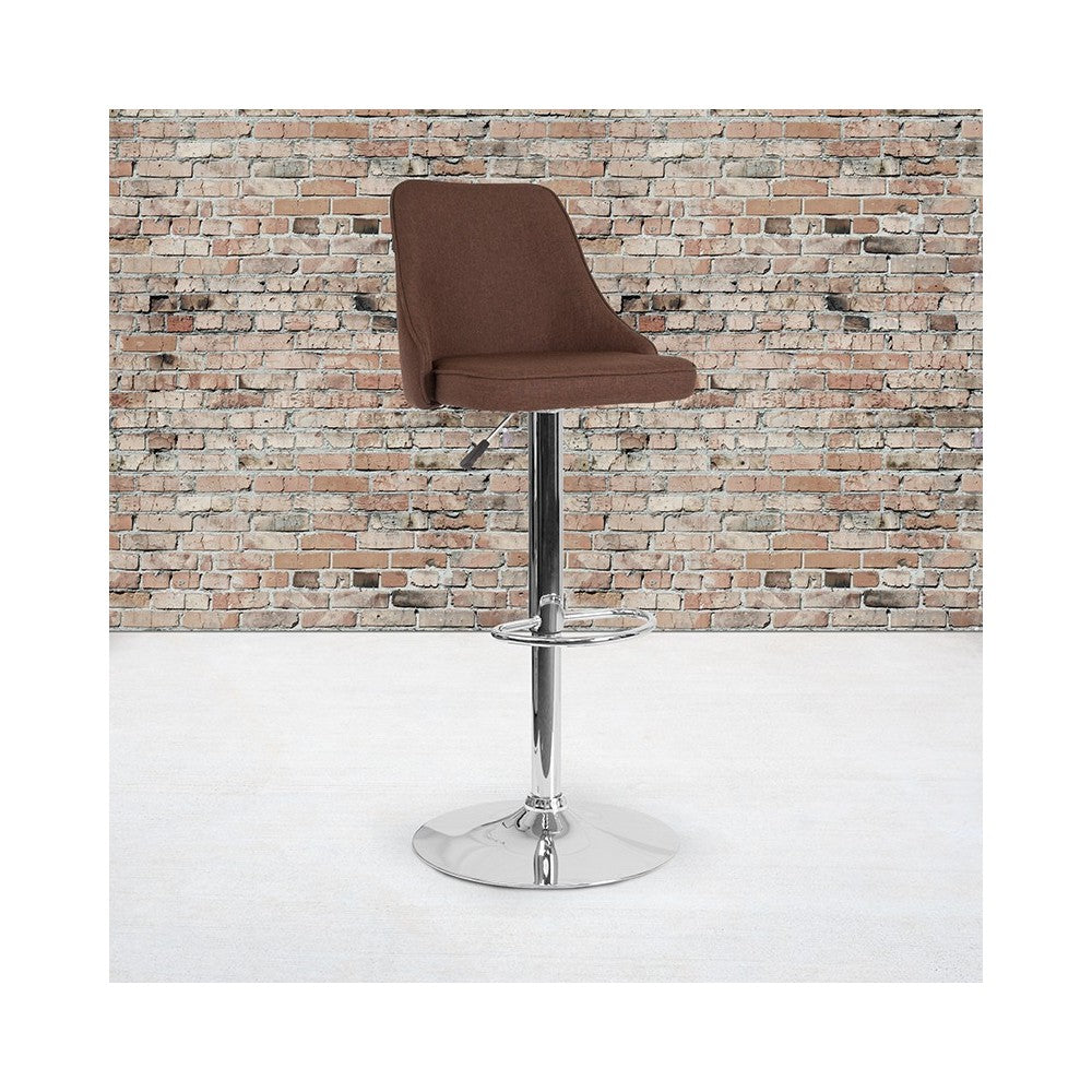 Trieste Contemporary Adjustable Height Barstool in Brown Fabric