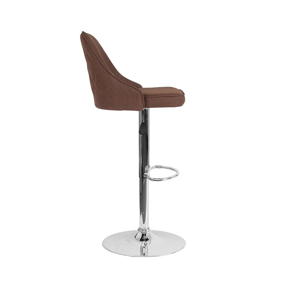 Trieste Contemporary Adjustable Height Barstool in Brown Fabric