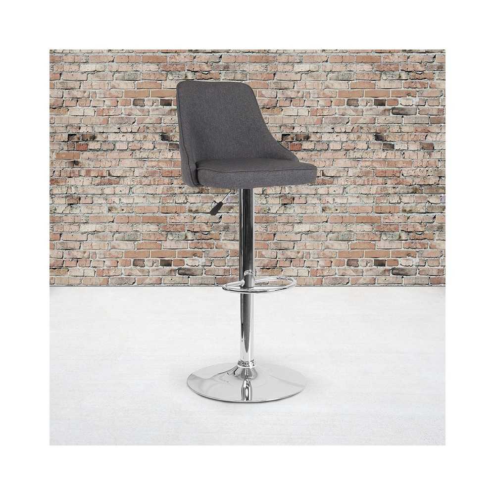 Trieste Contemporary Adjustable Height Barstool in Dark Gray Fabric