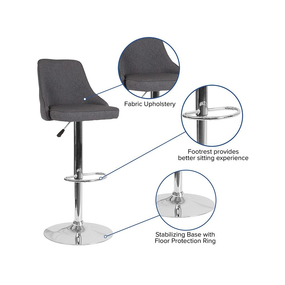 Trieste Contemporary Adjustable Height Barstool in Dark Gray Fabric