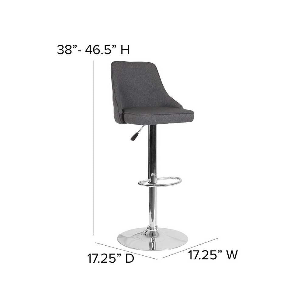 Trieste Contemporary Adjustable Height Barstool in Dark Gray Fabric