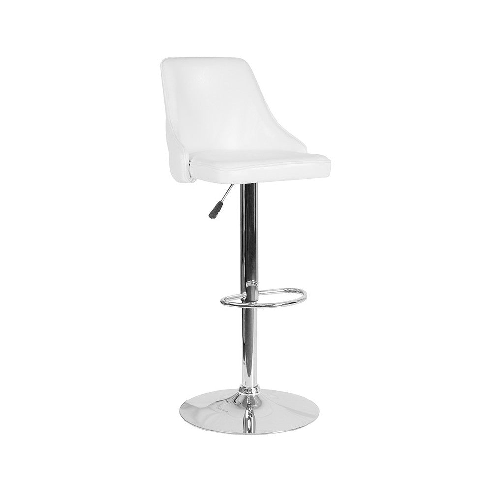 Trieste Contemporary Adjustable Height Barstool in White LeatherSoft