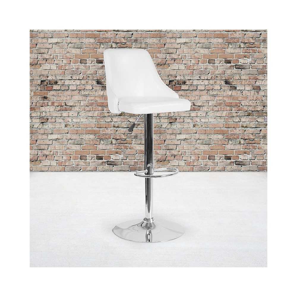 Trieste Contemporary Adjustable Height Barstool in White LeatherSoft