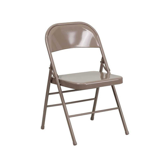 Triple Braced & Double Hinged Beige Metal Folding Chair