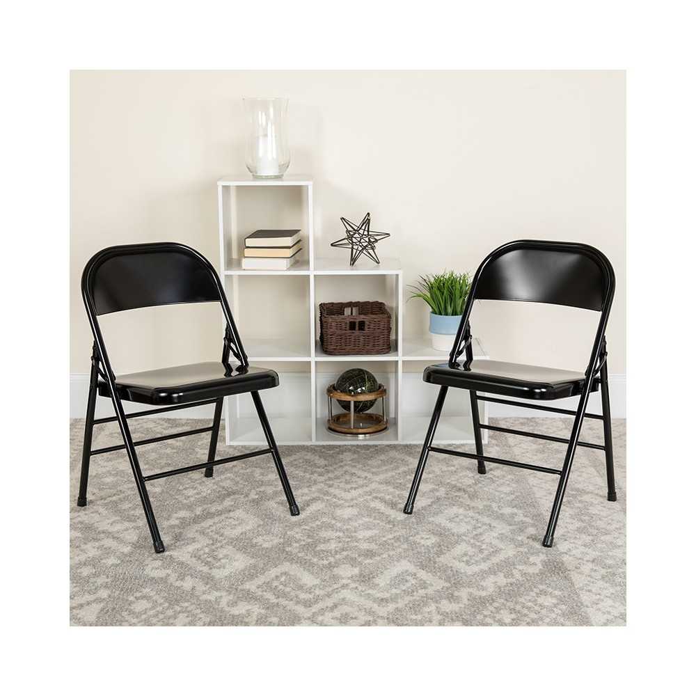 Triple Braced & Double Hinged Black Metal Folding Chair