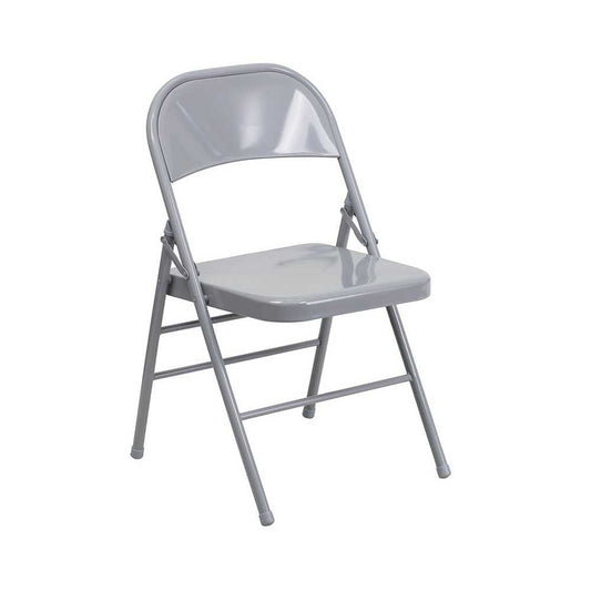 Triple Braced & Double Hinged Gray Metal Folding Chair