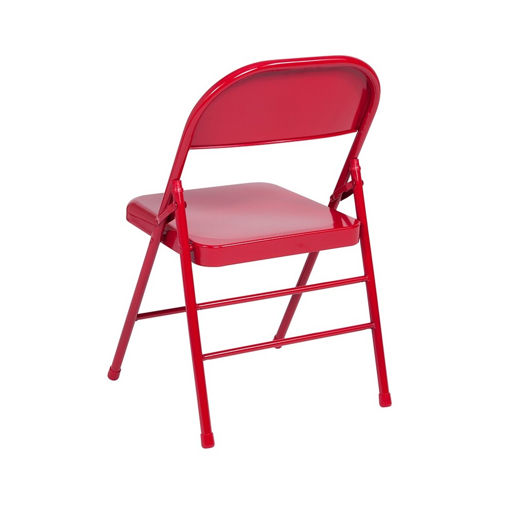 Triple Braced & Double Hinged Red Metal Folding Chair