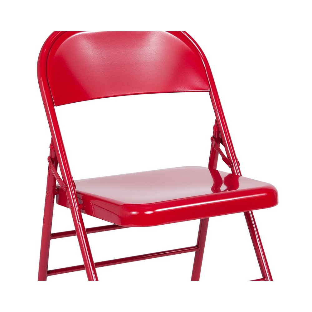 Triple Braced & Double Hinged Red Metal Folding Chair