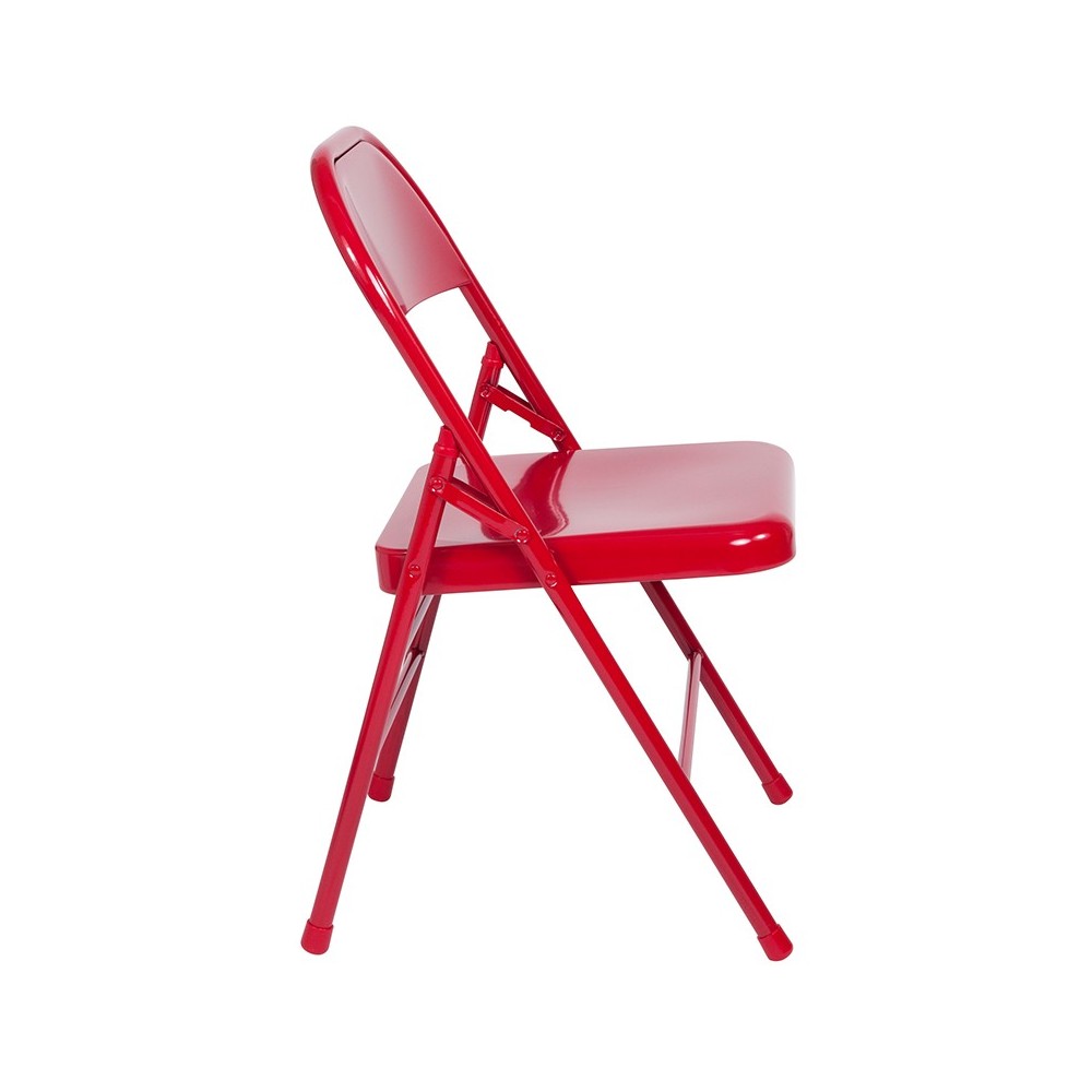 Triple Braced & Double Hinged Red Metal Folding Chair