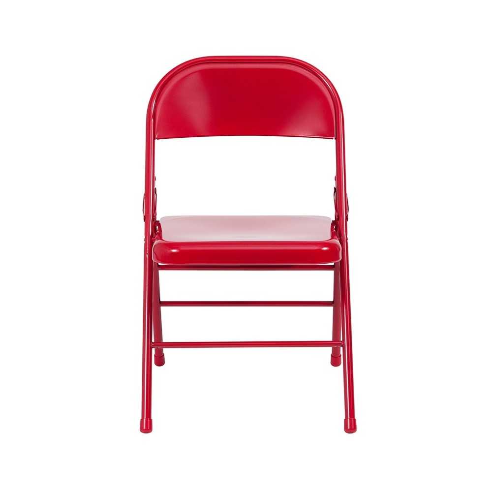 Triple Braced & Double Hinged Red Metal Folding Chair