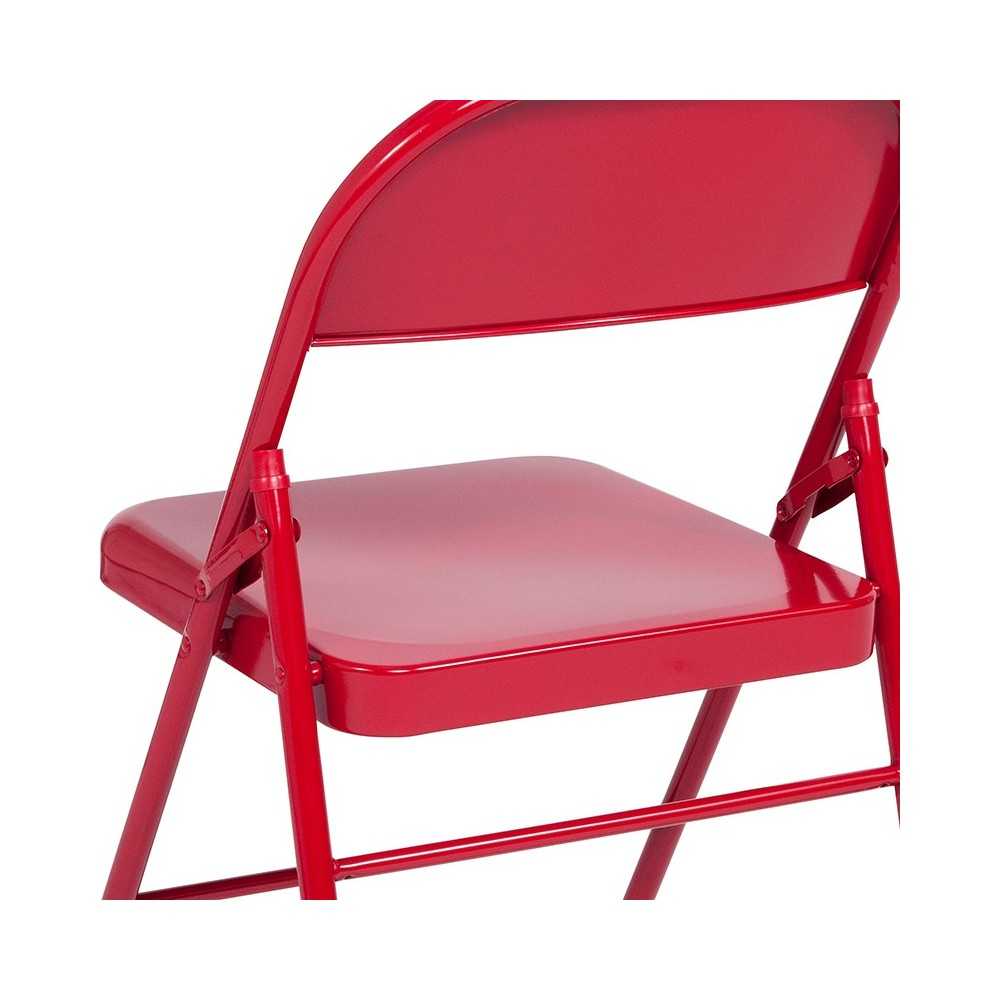 Triple Braced & Double Hinged Red Metal Folding Chair