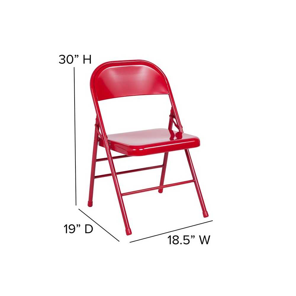 Triple Braced & Double Hinged Red Metal Folding Chair