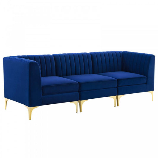 Triumph Channel Tufted Performance Velvet 	3-Seater Sofa, Navy