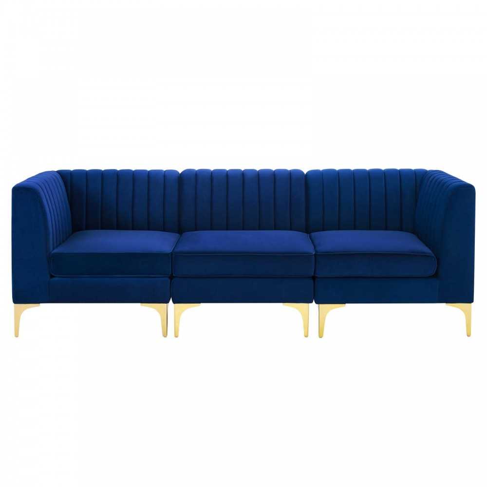 Triumph Channel Tufted Performance Velvet 	3-Seater Sofa, Navy